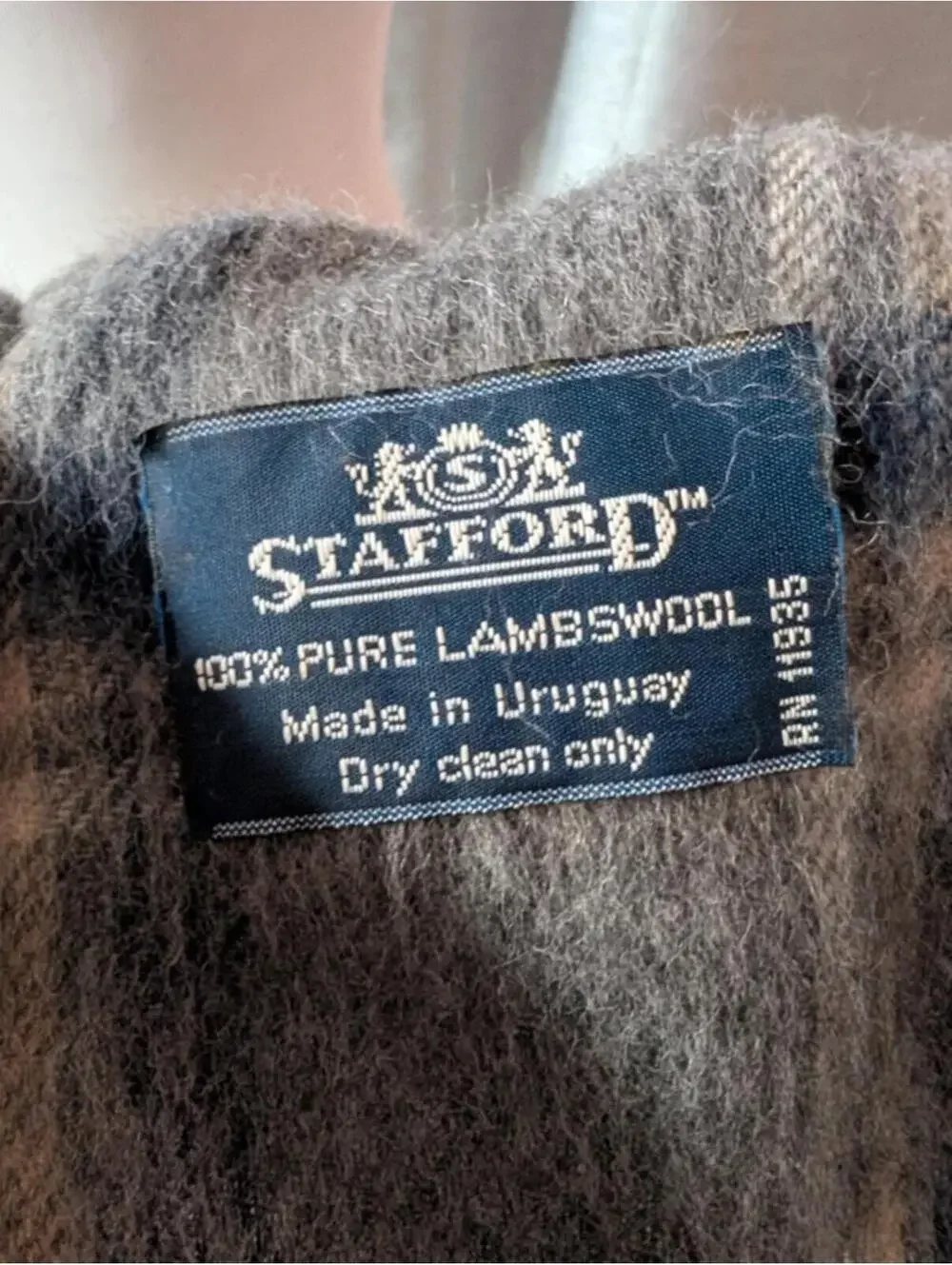 Gray Navy Wool Plaid Vintage 90s Scarf
